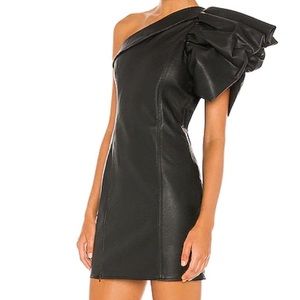 Faux Leather puff sleeve dress (black)